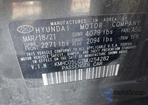 2021 Hyundai Ioniq Hybrid Limited from USA, damaged, VIN KMHC05LC7MU254282